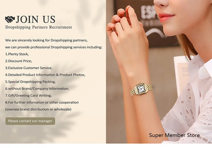 Luxury Simple Square Diamond Encrusted Women's Quartz Watch Gold Skeleton Fashion Women's Clock Gift Dress Wristwatch