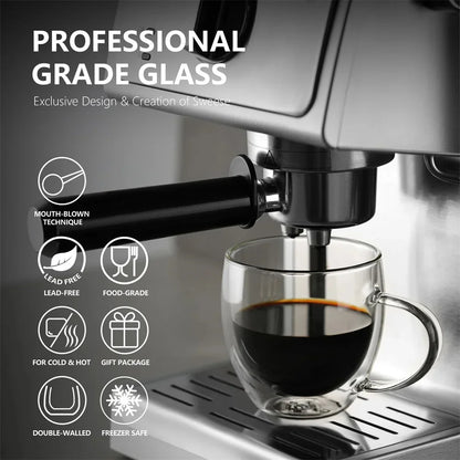 1pack 250/350/450ml Glass Coffee Mug with Handle Double-Walled Glass Cup For Cold or Hot Water Juice Milk Coffee Whiskey