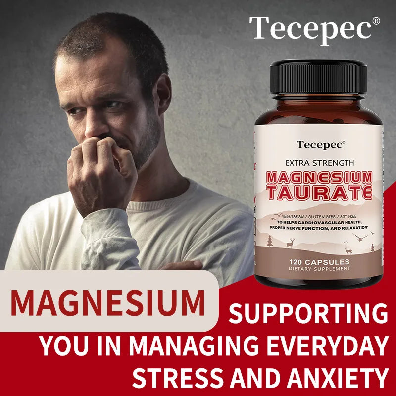 Magnesium Taurate Capsules, High Absorption Chelated, Supports Heart Health, Calm Stress, Restful Sleep & Restless Leg Relief