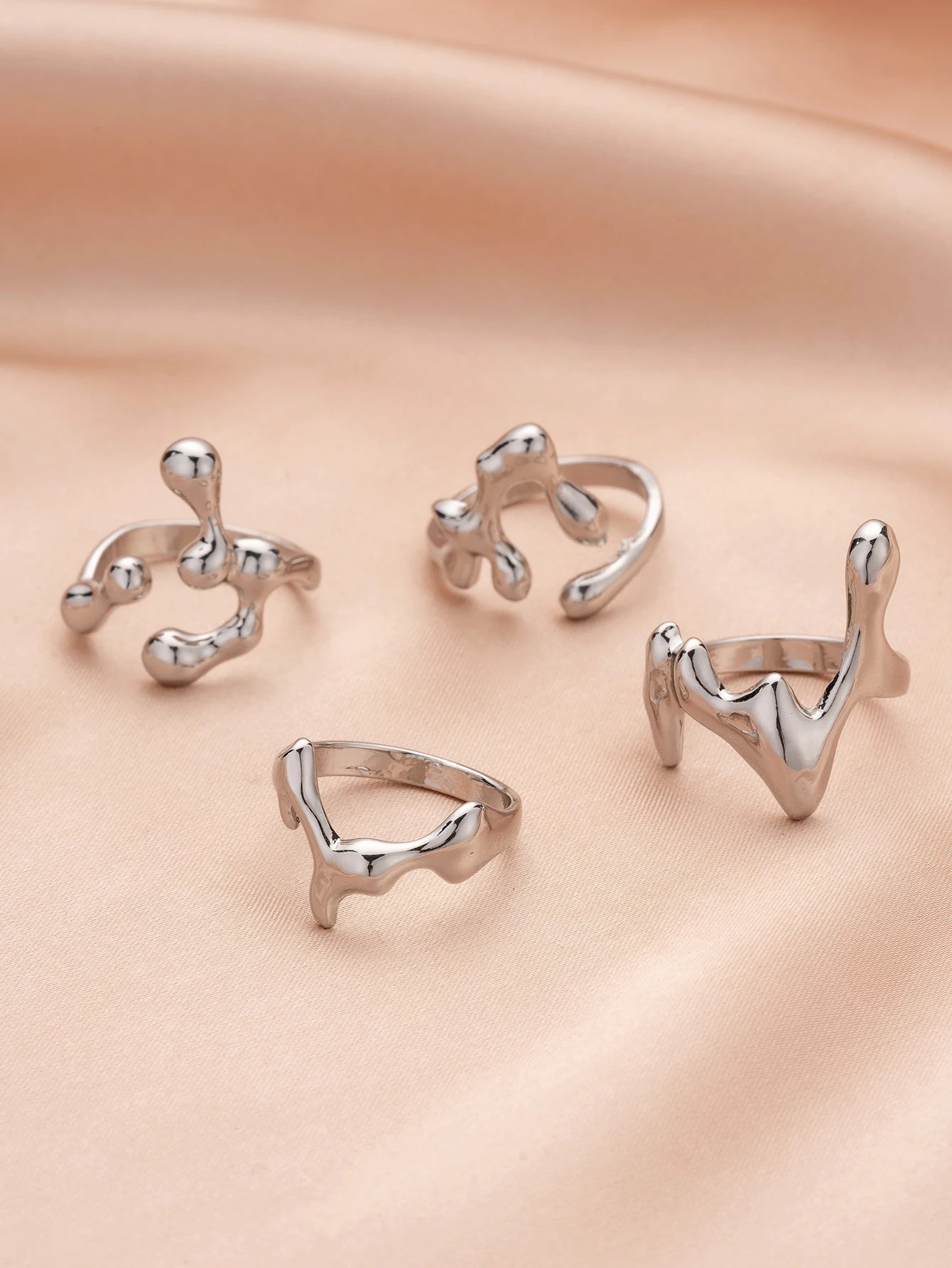 4PCS Hip Hop Fashion Geometric Water Drop Shape Women's Ring Set Music Festival Ball Jewelry