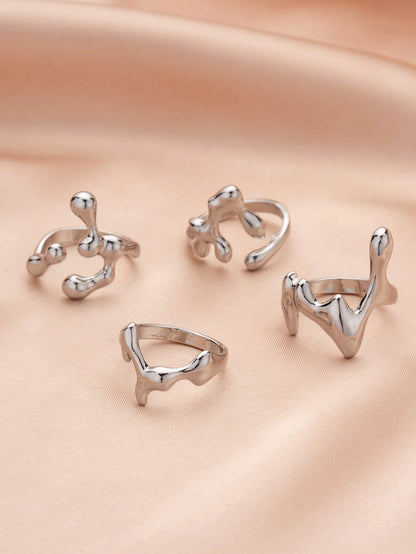 4PCS Hip Hop Fashion Geometric Water Drop Shape Women's Ring Set Music Festival Ball Jewelry