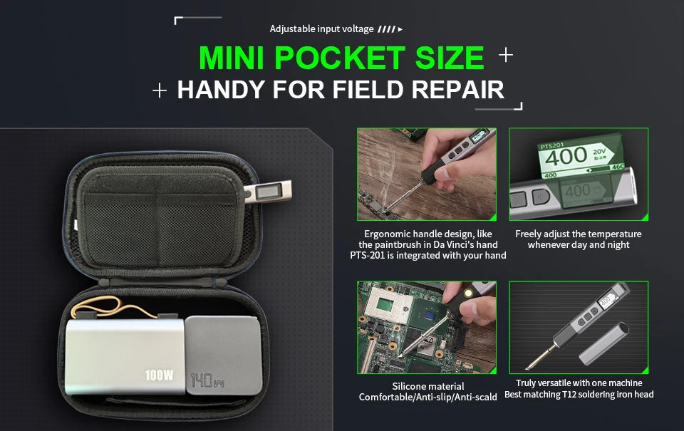 PTS201 PD 100W Soldering Iron Portable Solder Station PID Temperature Control for Electronic DIY Repair