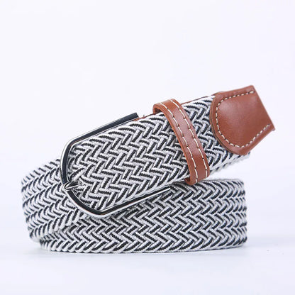 Unisex Elastic Fabric Woven Casual Women Belt Pin Buckle Expandable Braided Stretch Canvas Stylish Leisure Belts for Men