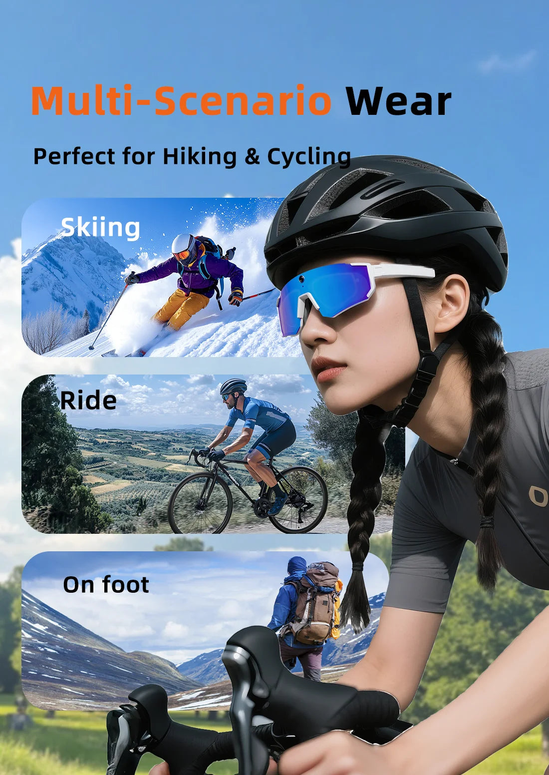 New AI Smart Glasses With Camera 1200P Video Recording Anti-Shake Shooting Sunglasses Bicycle Riding Windproof Goggles Men Women