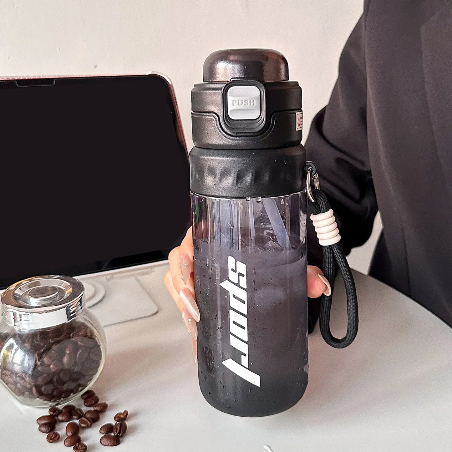 750ML Portable Mist Spray Water Bottle with Straw Double Drinking Sports Bottle for Office School Travel Gym Yoga