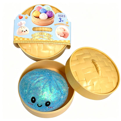 Colorful Dumpling Squishes Stress Balls Fidget Sensory Toys Simulation Food Squishies Bun with Steamer Squeeze Dough Ball Gifts