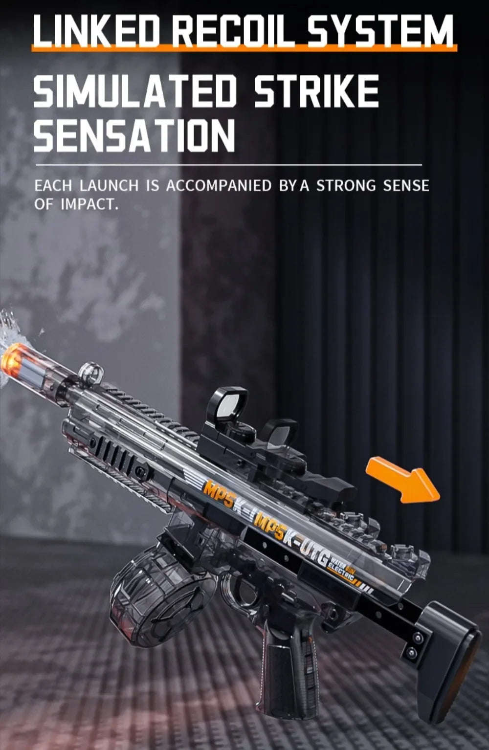 MP5K Full Automatic Water Gun Toy with Retractable Stock Linked Recoil Mechanism Water Pistol Summer Outdoor Beach Shooting Game