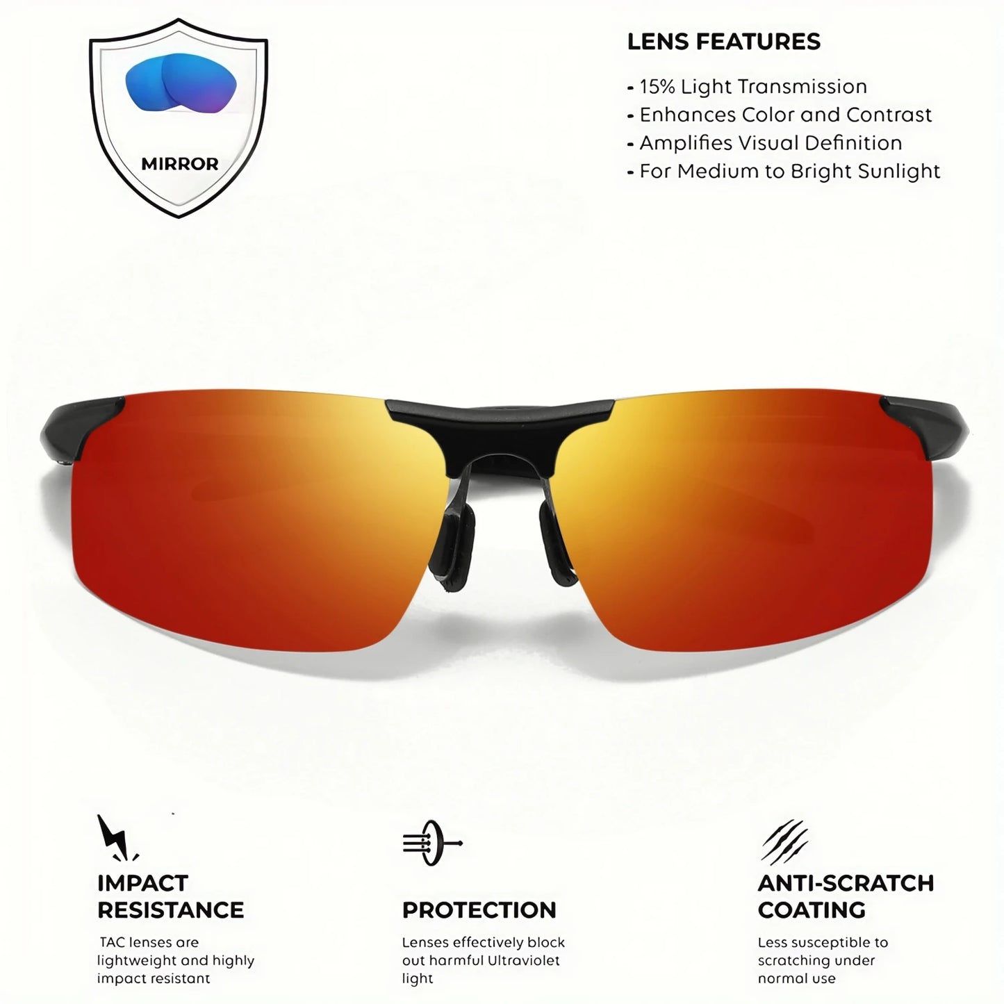 Classic Colorful Semi-Rimless Outdoor Polarized Sunglasses - Spring Hinge, UV400 for Driving, Fishing & Daily Use