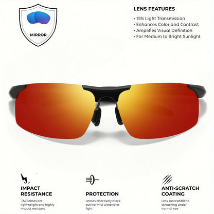 Classic Colorful Semi-Rimless Outdoor Polarized Sunglasses - Spring Hinge, UV400 for Driving, Fishing & Daily Use