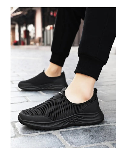 Men's Summer New Mesh Breathable Anti-Odor Slip-On Casual Shoes Lightweight Comfort Dad Walking Flats Soft Sole Outdoor Loafers