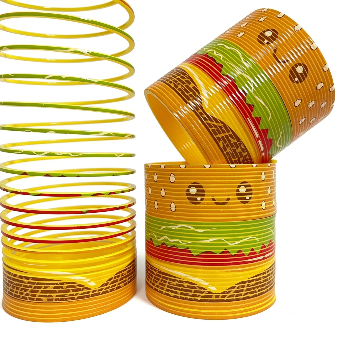 Cute Hamburger Pattern Mini Rainbow Slinky Toy Flexible Plastic Magic Spring Coil Fidget Toy for Kids 1/3/6Pcs Christmas Gift