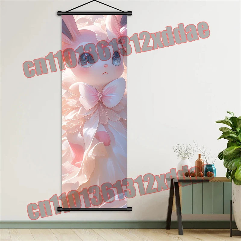 Pokemon Anime, Bulbasaur, Charizard, Eevee, Pikachu, Print Art White Canvas Scroll Painting Modern Room Decor Wall Art Painting