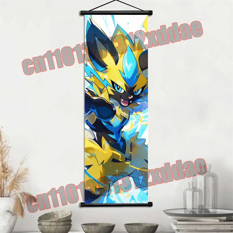 Pokemon Anime, Bulbasaur, Charizard, Eevee, Pikachu, Print Art White Canvas Scroll Painting Modern Room Decor Wall Art Painting