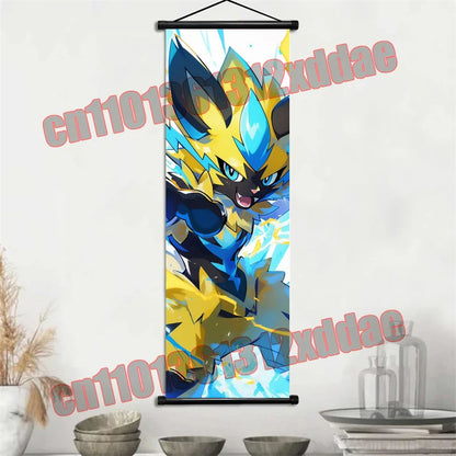 Pokemon Anime, Bulbasaur, Charizard, Eevee, Pikachu, Print Art White Canvas Scroll Painting Modern Room Decor Wall Art Painting