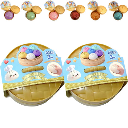 Colorful Dumpling Squishes Stress Balls Fidget Sensory Toys Simulation Food Squishies Bun with Steamer Squeeze Dough Ball Gifts