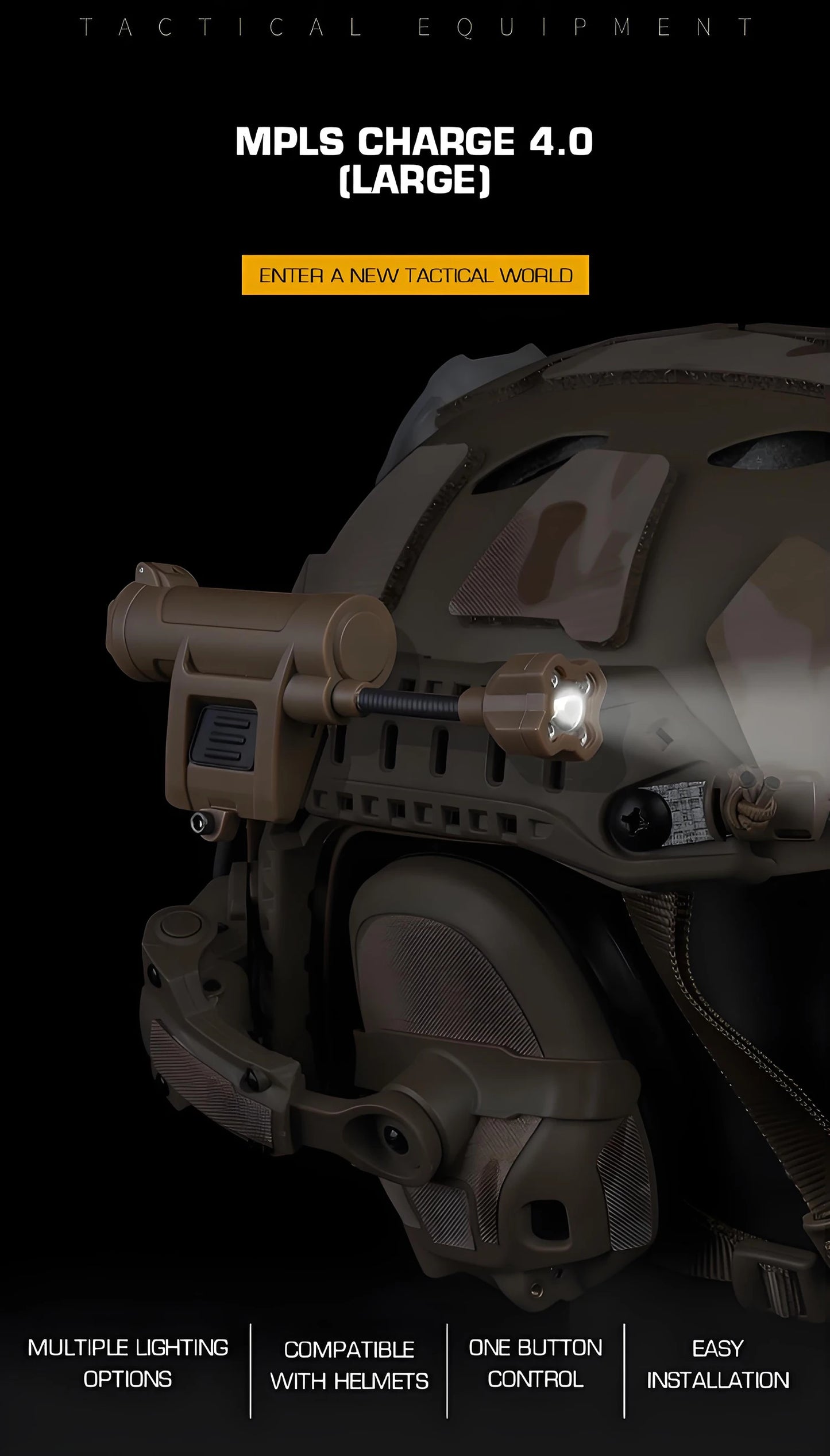 MPLS CHARGE 4.0 Tactics Helmet Light Multi-Mode LED Headlamp with Red/Green/Blue/White/IR Compatible OPS-CORE ARC Rail