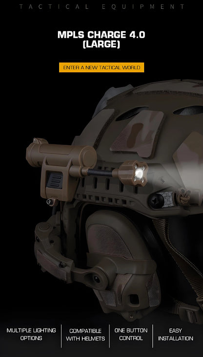 MPLS CHARGE 4.0 Tactics Helmet Light Multi-Mode LED Headlamp with Red/Green/Blue/White/IR Compatible OPS-CORE ARC Rail