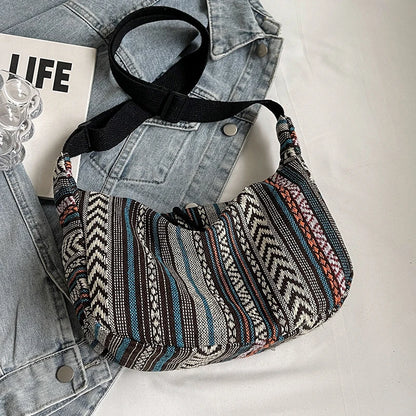 1pcs Crossbody Bags Tribal Style Shoulder Bag Foldable Crossbody Striped Pattern Flag Theme Hand Washable Edge Painted Lining