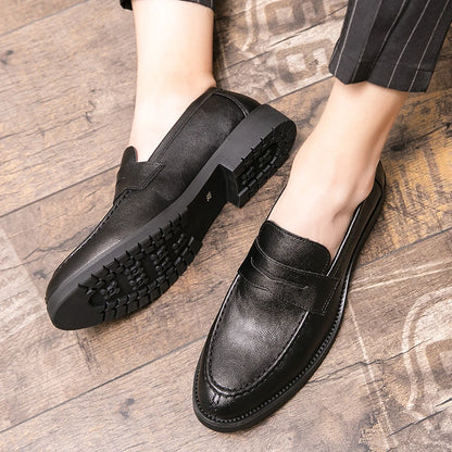 Trend Men's Dress Shoes Classic Leather Loafers Male Slip On Casual Business Shoes For Men Brogues Flat Office Social Shoes Male