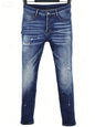 6057 Four Seasons New Men's Wear Washed Ripped Patch Paint Slim-fit Feet Blue Jeans for Men