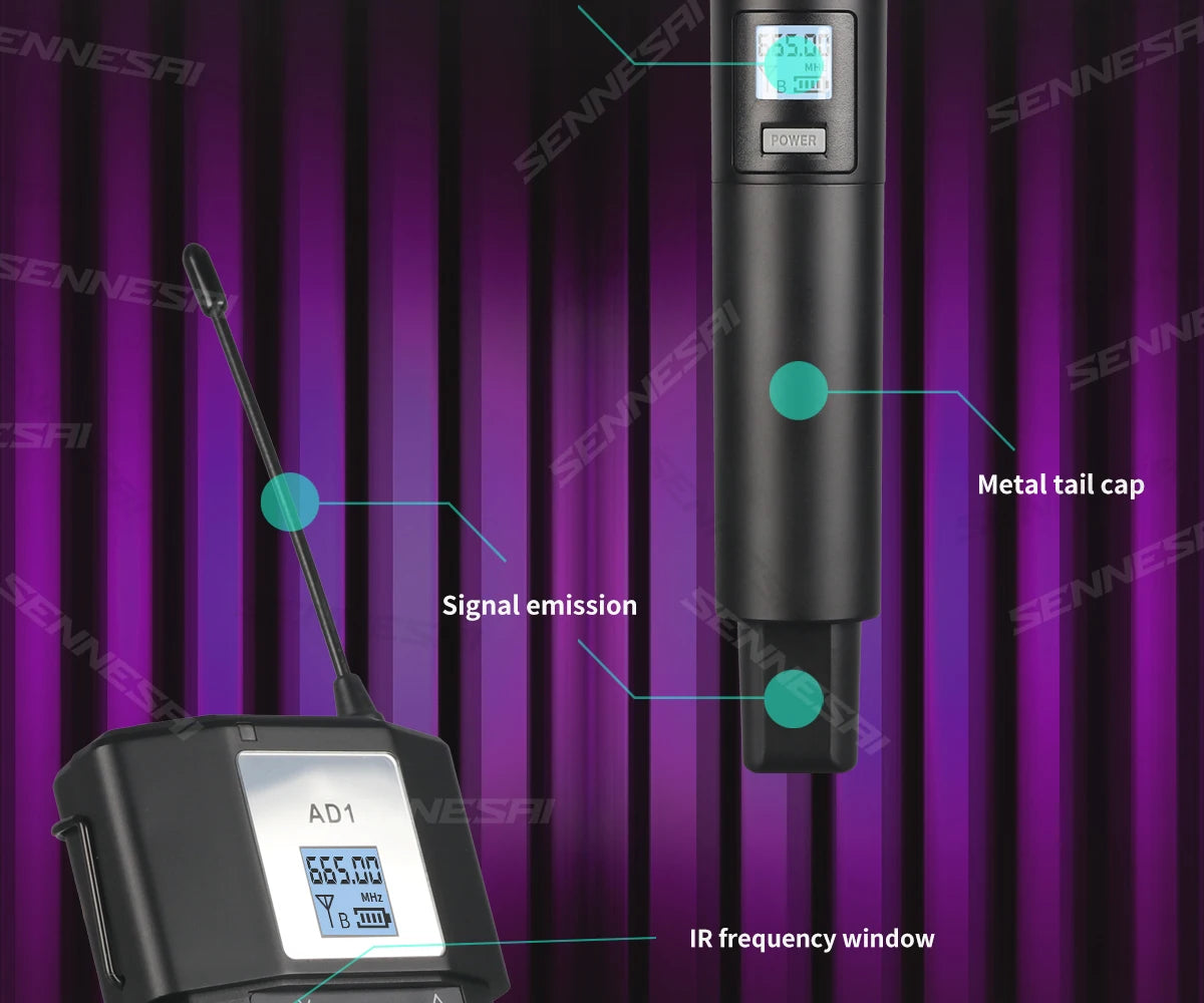 SENNESAI GLXD24 B58 Professional Dual Wireless Microphone 600-699MHz System Stage Performances UHF Dynamic 2 Channel Handheld