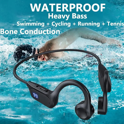 Bezprzewodowe słuchawki douszne, przewodnictwo kostne, sportowe, do pływania, kompatybilne z Bluetooth, bez użycia rąk, z mikrofonem do biegania, słuchawki douszne X7