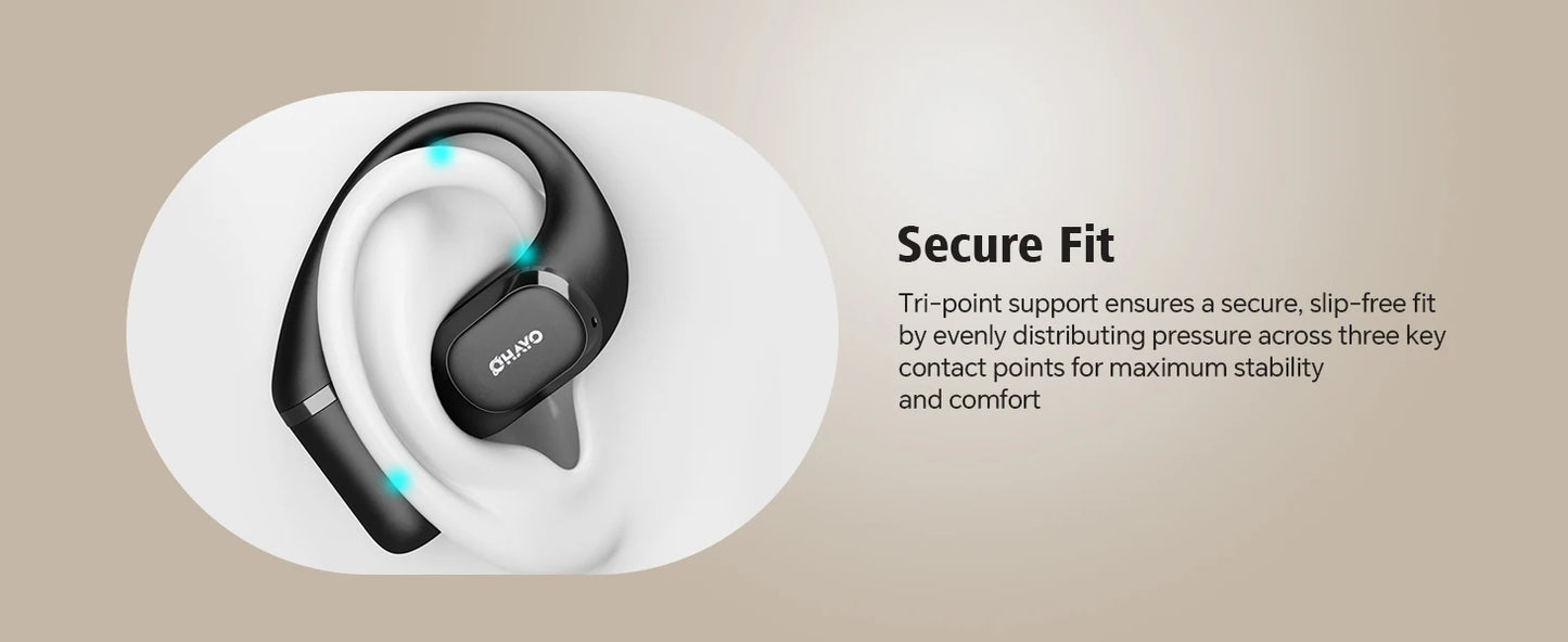 Ohayo Open-Ear Earphones Ear Hooks Wireless Bluetooth 5.4 Headphones IPX6 Waterproof Air conduction Sports Earbuds TWS with Mic