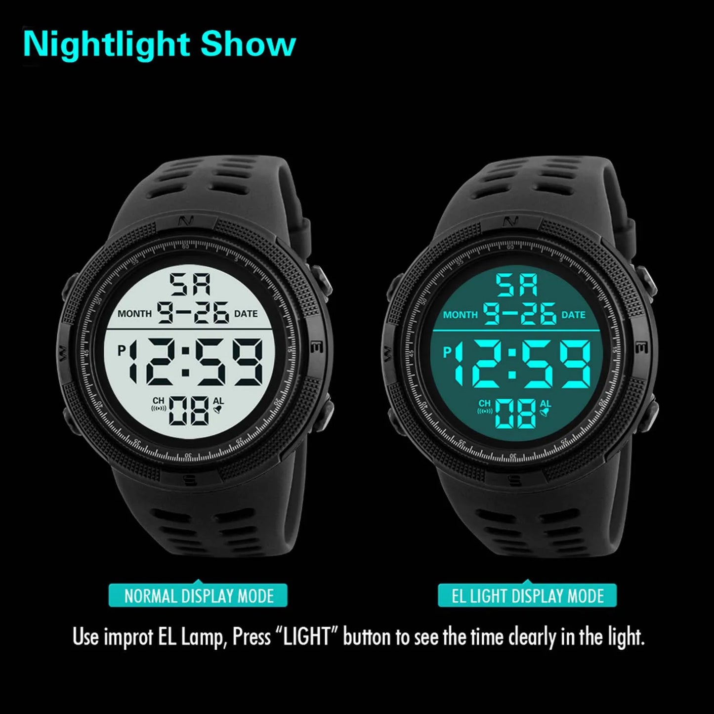 Men Sport Watch Multifunction Military Sports Watch Waterproof Luminous LED Digital Kids Watch Big Dial Student Electronic Watch