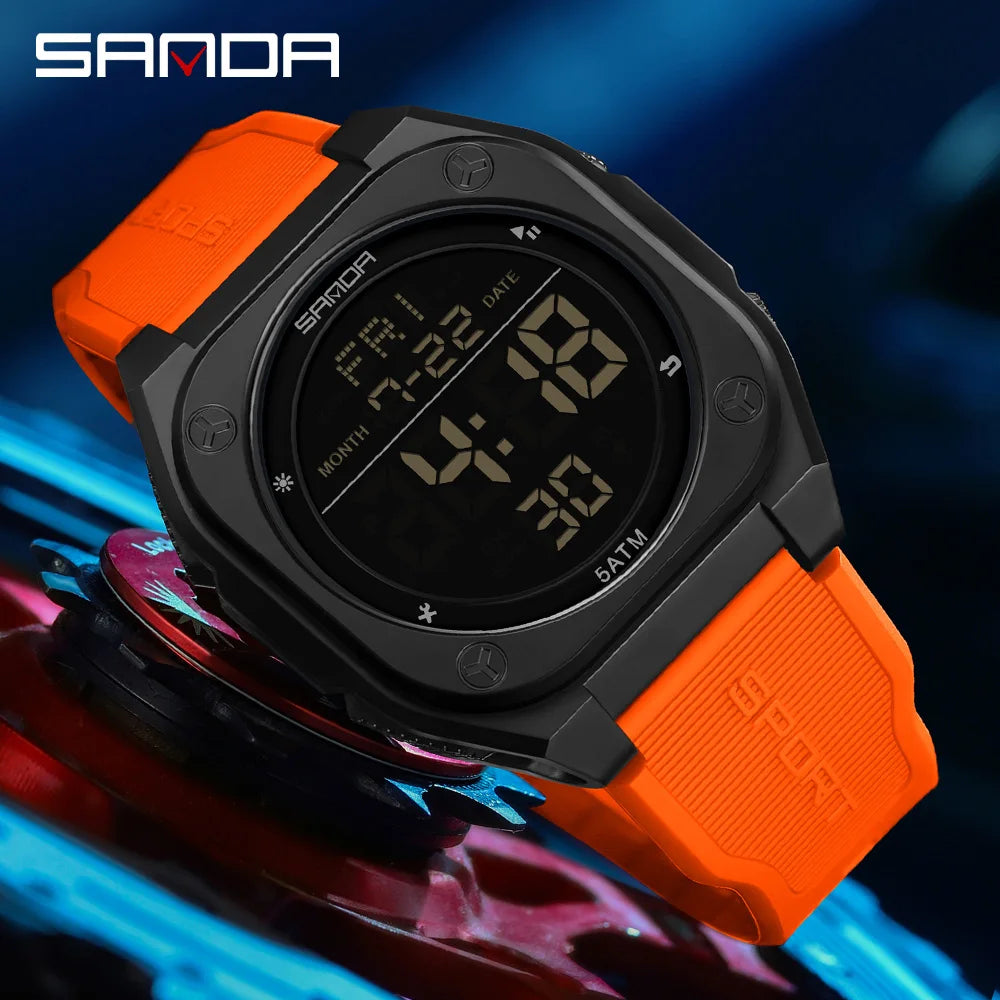 SANDA Digital Watch Multi-function Alarm Clock Luminous Waterproof Silicone Wristwatch Casual Students Electronic Watches