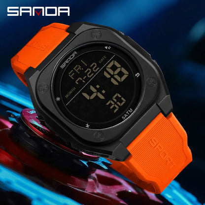 SANDA Digital Watch Multi-function Alarm Clock Luminous Waterproof Silicone Wristwatch Casual Students Electronic Watches