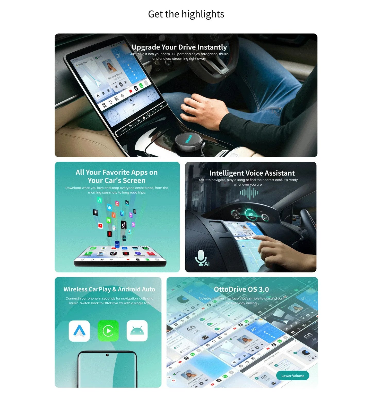 Ottocast OttoAibox P3 Pro AI Box Wireless CarPlay Android Auto QCM 6225 HDMI YouTube Netflix Video for Benz VW Ford Toyota
