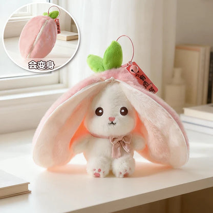 New Cute Fruit Bunny Plush Toy Creative Durian Pineapple Carrot Strawberry Turn Into Rabbit Soft Doll Birthday Christmas Gift