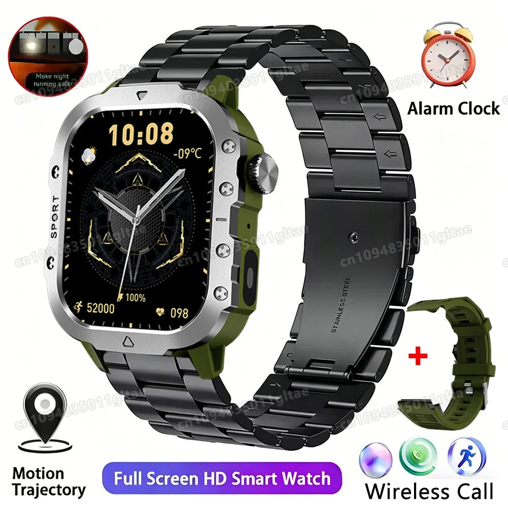 2026 New Military Smart Watch Men IP67 3ATM Outdoor Sports Fitness Tracker Blood Pressure Health Monitor BT Calls GPS Smartwatch