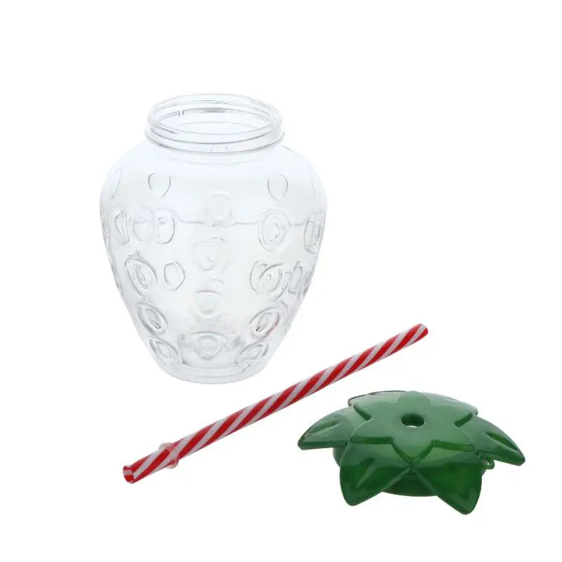 ✔Strawberry Shaped Plastic Cup With Straw Cute Water Bottle Portable Drinking Cup Beverage Cups For Summer Party Home Use