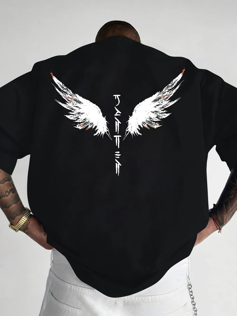 Minimalist men's summer new wing letter print soft and breathable round neck T-shirt outdoor street fashion top
