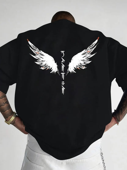 Minimalist men's summer new wing letter print soft and breathable round neck T-shirt outdoor street fashion top