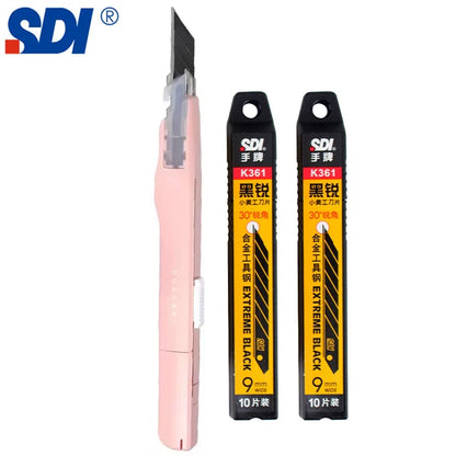 SDI 9mm Anti-Shaking Utility Knife 30-Degree Angle Sharp Black Steel Blades Box Cutter Auto Lock Professional Craft DIY Opener