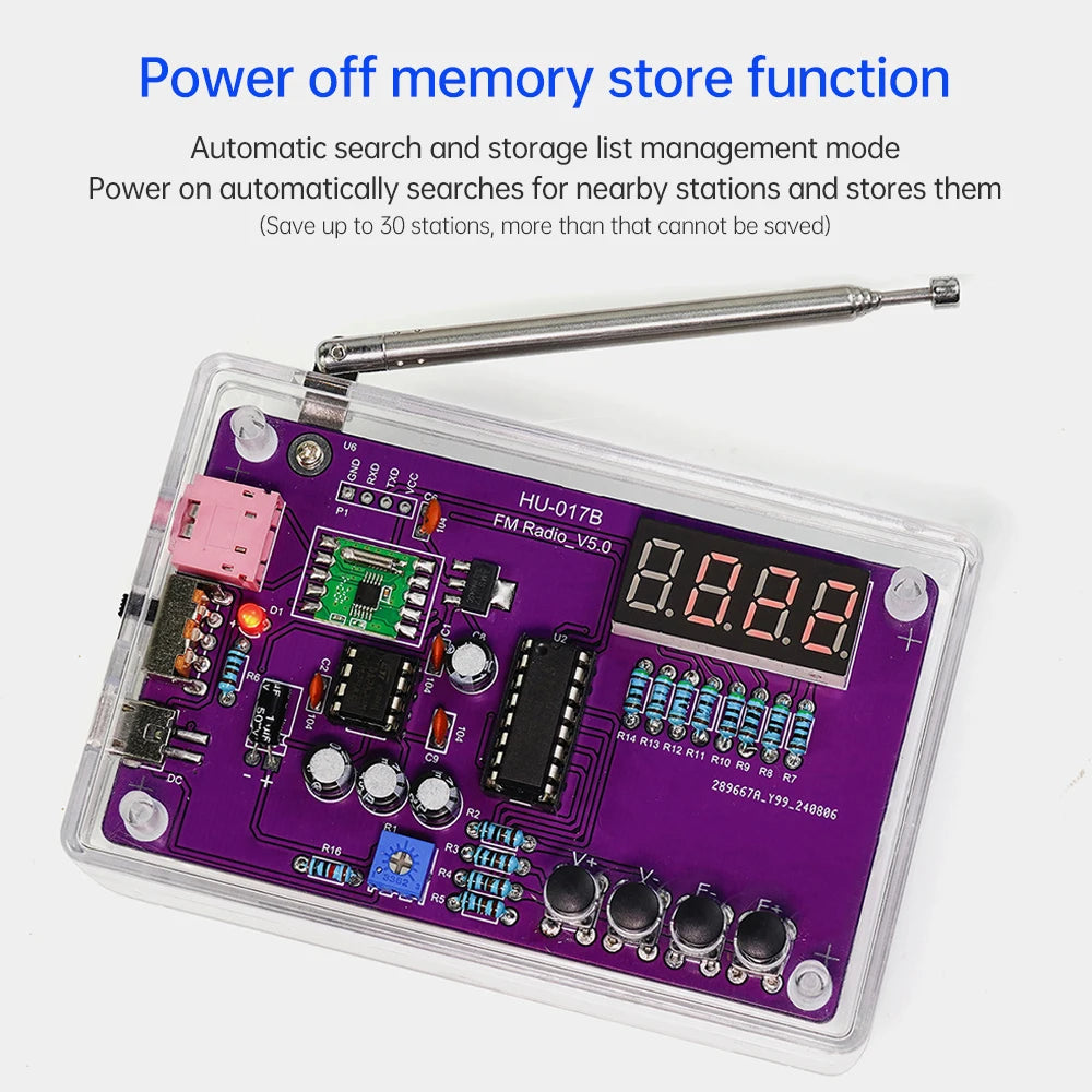 DIY FM Radio Electronic Kit Adjustable Frequency 87-108MHz Practice Soldering RDA5807S Digital Display DIY Soldering HU-017B