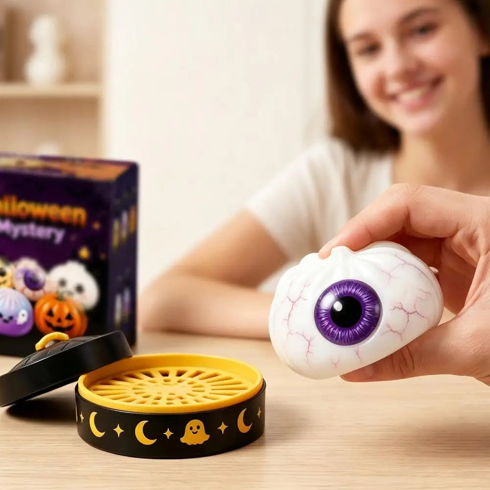 New 1-5pcs Halloween Ghost Dumpling Squishy Toy with Box Squeeze Decompression Fidget Toy for Stress Relief Gift Box Set