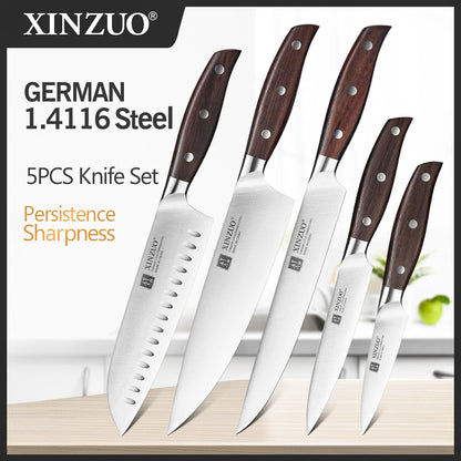 XINZUO 1-5PCS High Quality 3.5+5+8+8+8"  Paring Utility Cleaver Chef Knife Germany 1.4116 Stainless Steel Kitchen Knife Sets