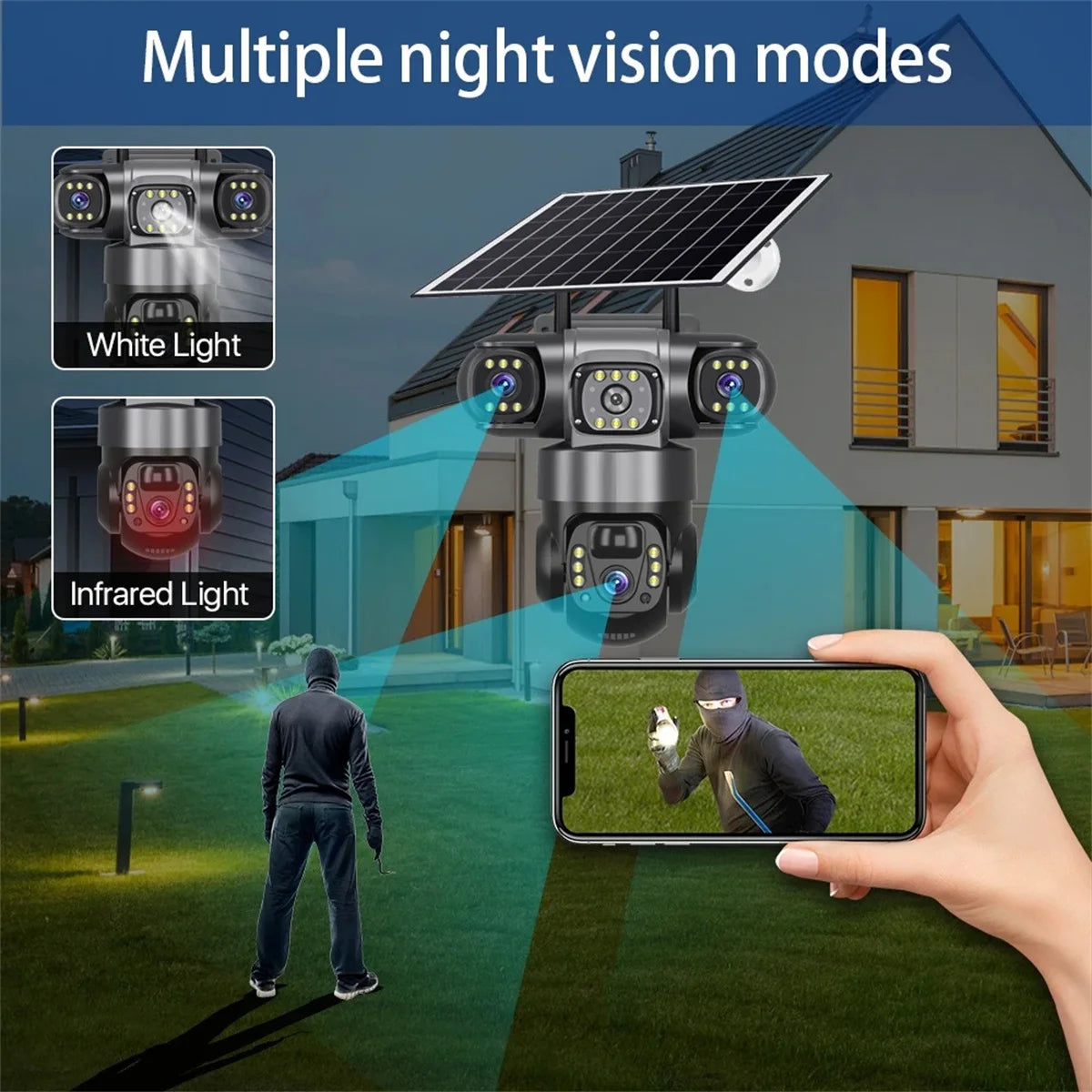 15MP IP Wifi Camera Solar Camera Outdoor 3 Lens 3 Screen 10X Zoom PIR Human Detect Cameras Night Vision CCTV Security Protection