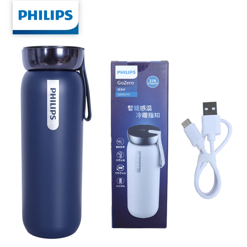Philips AWP2775 Smart Temperature Display Thermos 460ml Vacuum Insulated Water Bottle with Type-C Charging SUS316