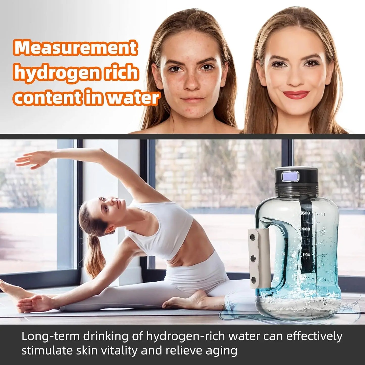 Hydrogen Water Bottle 1.5L Portable Hydrogen Rich Water Generator Large Capacity Sports Cup for Gym Outdoor Fitness
