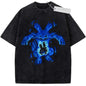 Oversize Vintage Washed Pokemon T Shirt Cute Mimikyu Cartoon with Small Ghost Companion Graffiti Print Streetwear Casual Wear