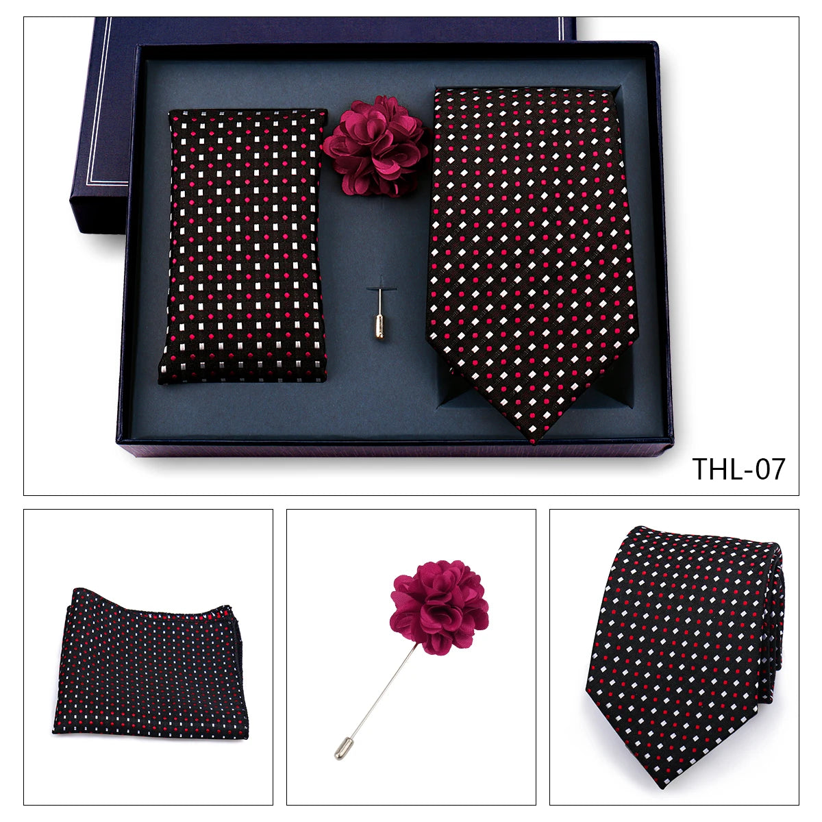 Elegant Ties For Men Classic Paisly Neck Tie Pocket Square Brooch Set With Gift Box Mens Business Wedding Suit Accessories