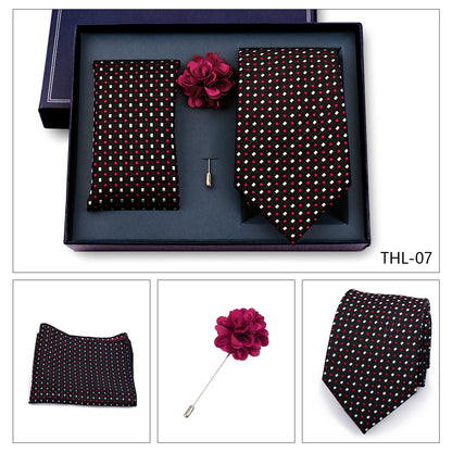 Elegant Ties For Men Classic Paisly Neck Tie Pocket Square Brooch Set With Gift Box Mens Business Wedding Suit Accessories