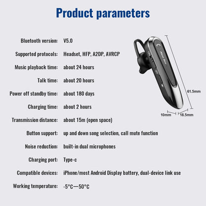 New Bee B45 Bluetooth 5.0 Headset Wireless Earphone Headphones with Dual Mic Earbuds Earpiece CVC8.0 Noise Reduction for Driving