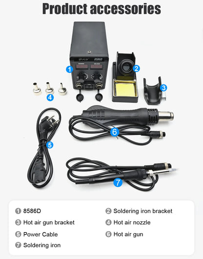 JCD 750W 8586D Soldering Station 2 IN 1 Hot Air Gun LCD Dual Digital Display Electric Soldering Iron SMD Welding Rework Station