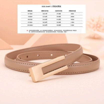 Ladies fashion cowhide leather belt; thin waist belt; versatile decoration; slimming dress; suit accessory; belt for women