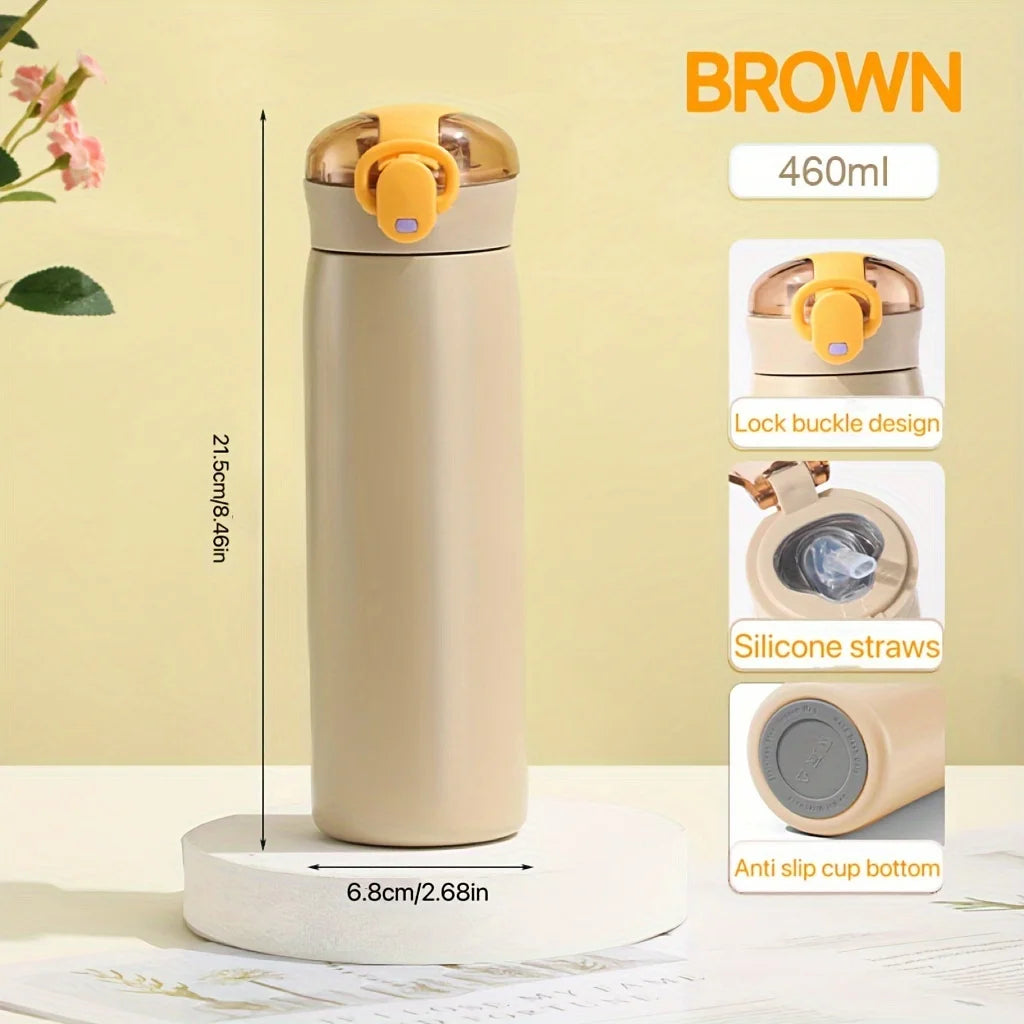 Ladies Insulated Cup With Straw Pop Up Lid Portable Minimalist Water Bottle Couple Vacuum Mug For Daily Use